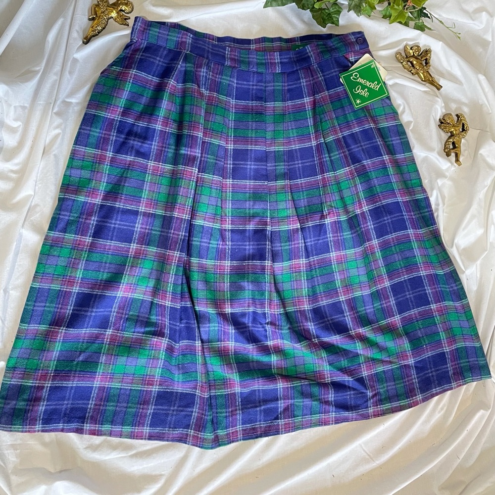 Vintage Plus Sized Purple Green Plaid Skirt NWT New With Tags
